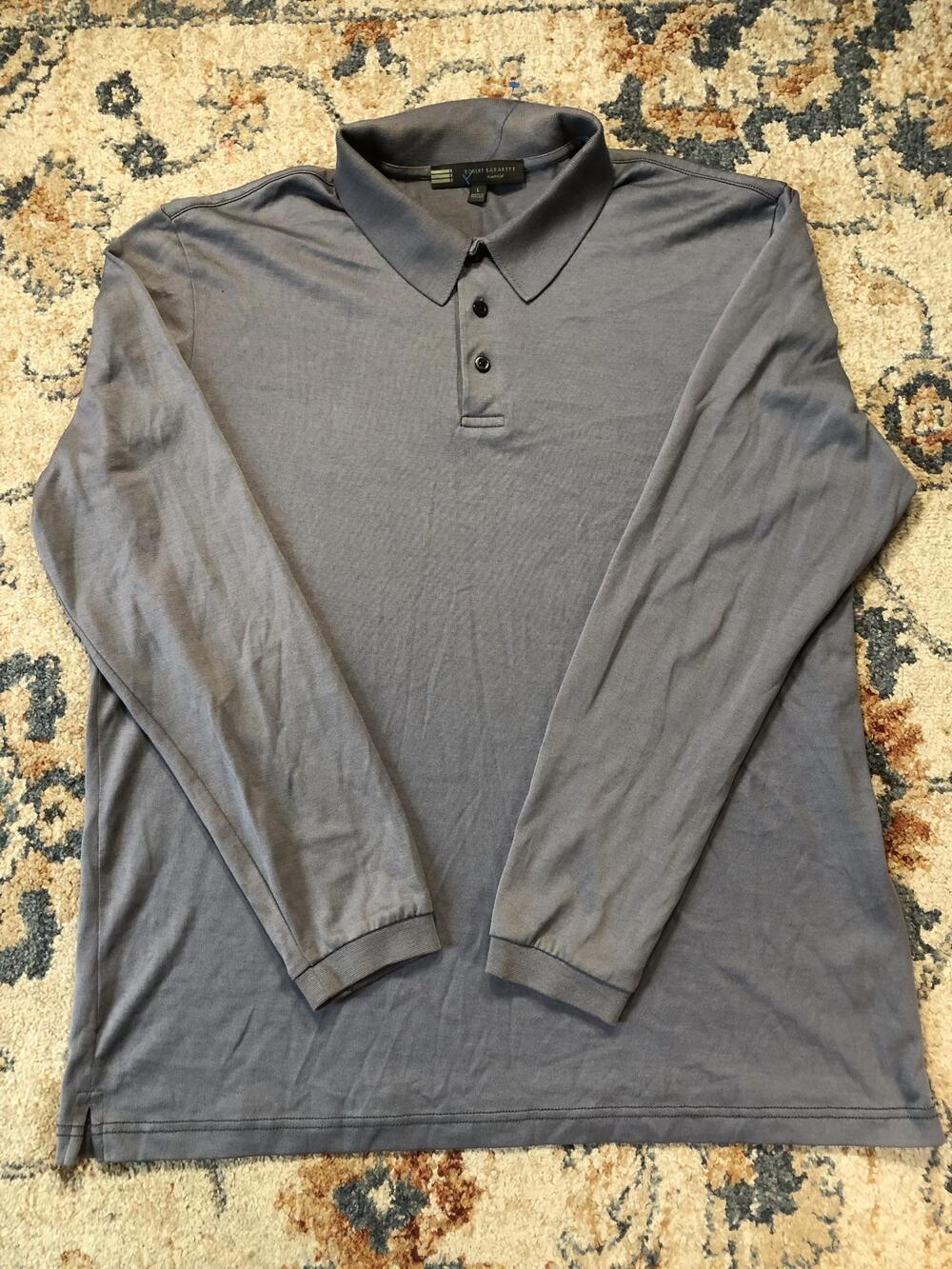 Robert Barakett Polo Shirt Mens L Gray Solid Long Sleeve Jersey Knit Casual